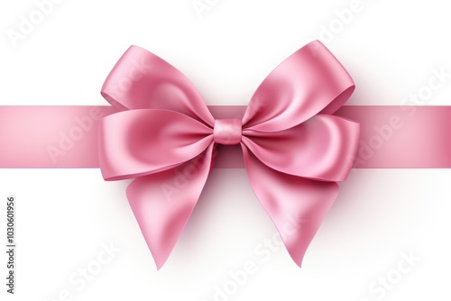 Ribbon pink bow white background.