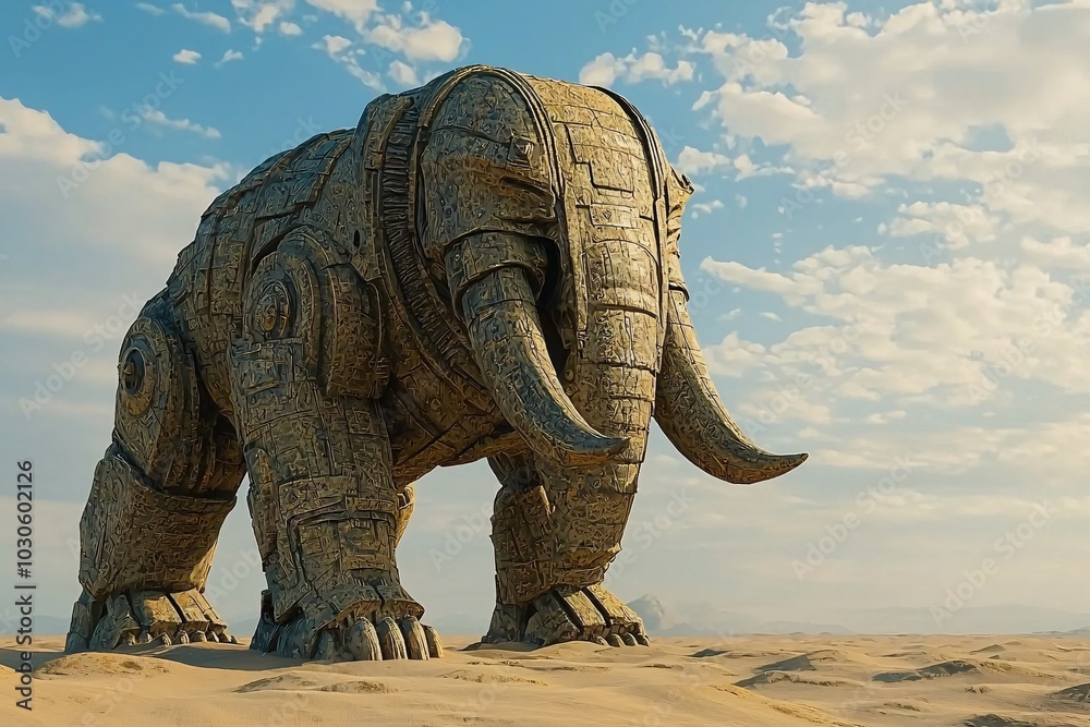 Fototapeta premium Mechanical Elephant in the Desert.