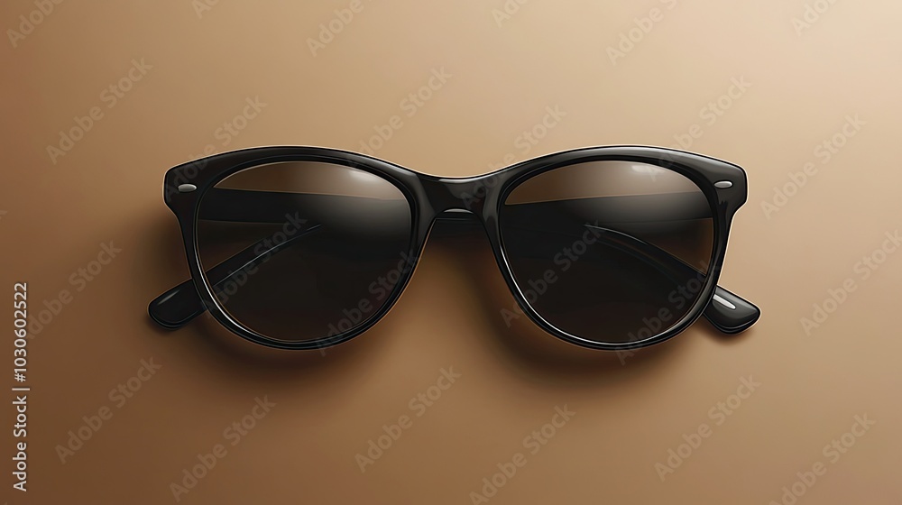 Black Sunglasses with Brown Lenses on a Tan Background Black Sunglasses with Brown Lenses on a Tan Background
