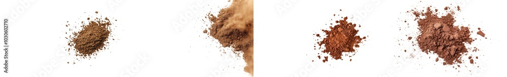An isolated pile of soil scattered on a white background with a textured surface, clipped