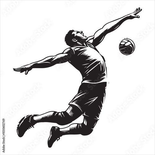 Perfect Spike Volleyball Star in Mid-Air Action , black colour vactor 