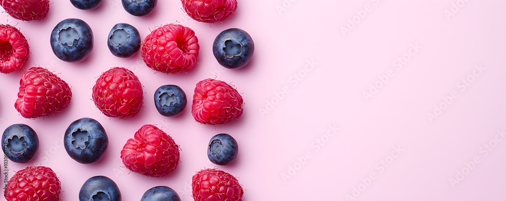 Fresh Berries Delight Top View of Blueberries and Raspberries on Lavender Background - Vibrant Diagonal Arrangement for Culinary Inspiration Fresh Berries Delight Top View of Blueberries and Raspberries on Lavender Background - Vibrant Diagonal Arrangement for Culinary Inspiration