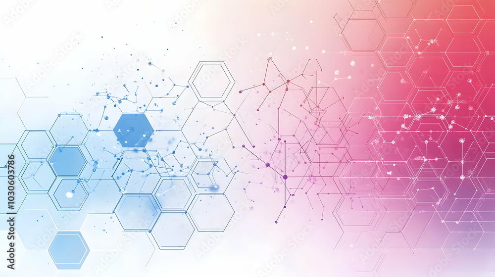 Fototapeta premium Abstract Digital Background with Interconnected Hexagon Patterns in Blue and Red Tones
