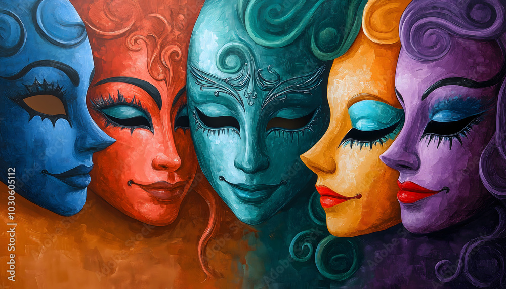Obraz premium A close-up of colorful drama masks