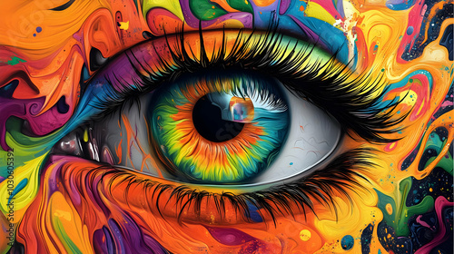 Abstract Colorful Eye with Swirling  Background, Digital Art