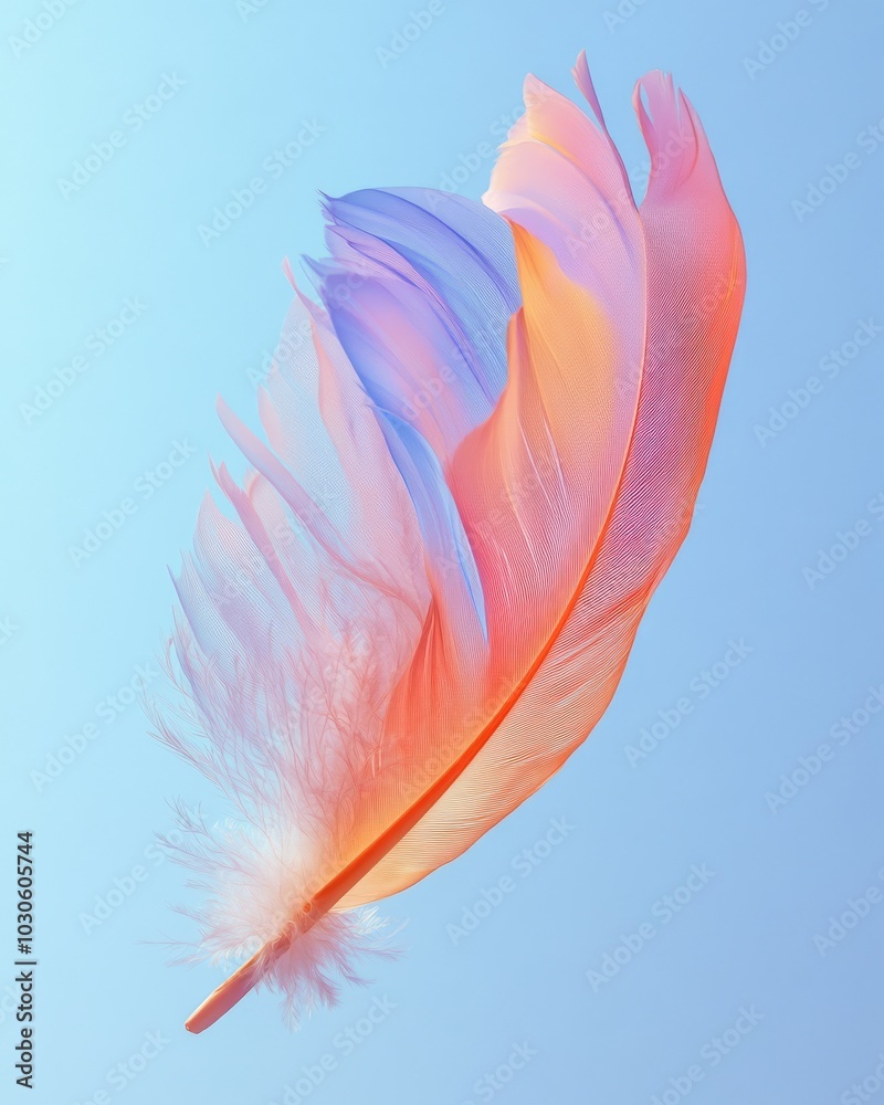 A pastel feather floating in the air, symbolizing lightness and letting go. Colorful Pastel Feather Floating in Air