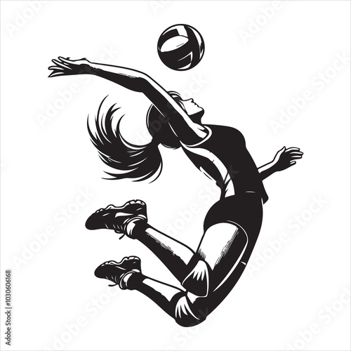 Perfect Spike Volleyball Star in Mid-Air Action , black colour vactor 