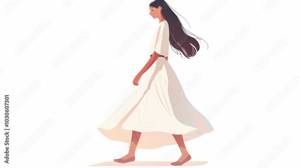 Casual Woman Walking in Maxi Skirt, Full Body Portrait Generative AI Casual Woman Walking in Maxi Skirt, Full Body Portrait Generative AI