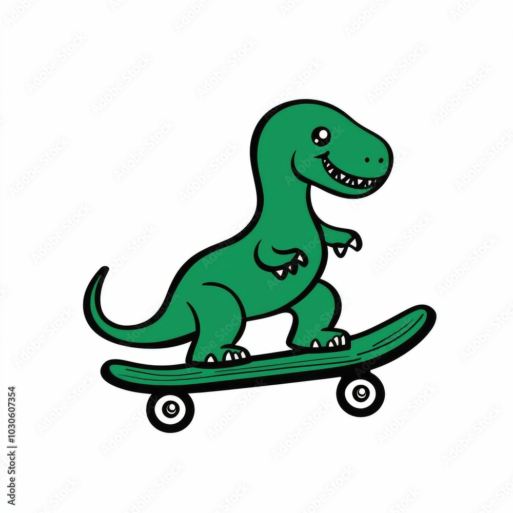 A cartoon green dinosaur riding a skateboard. A cartoon green dinosaur riding a skateboard.
