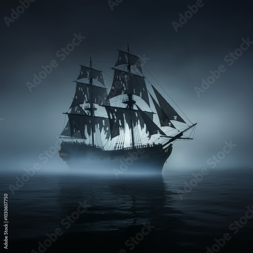 A ghost ship emerges from the Halloween fog photo