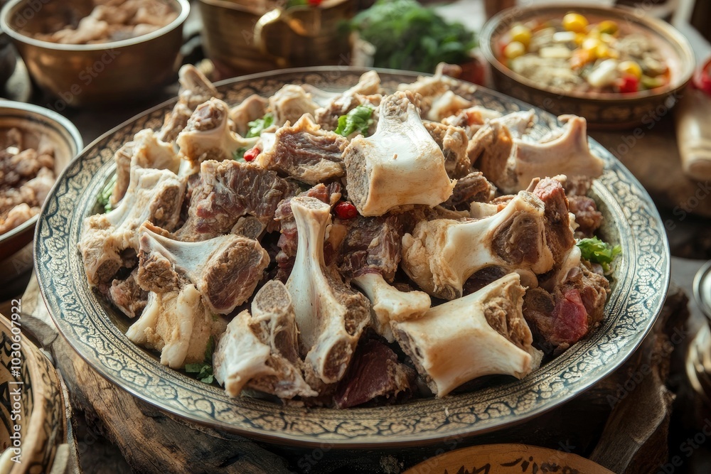 A typical Arabic food made from bones and goat meat - generative ai A typical Arabic food made from bones and goat meat - generative ai
