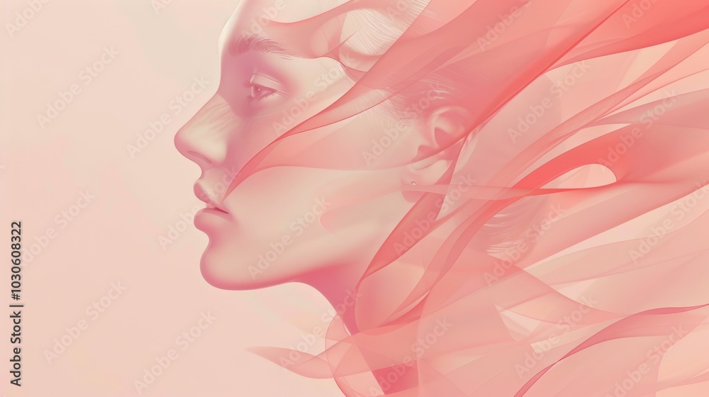 Abstract Portrait of a Woman in Soft Pink Generative AI Abstract Portrait of a Woman in Soft Pink Generative AI
