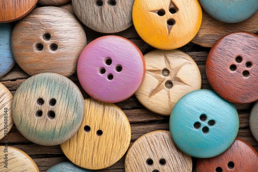 Rustic wooden buttons in a variety of natural tones symbolizing craftsmanship simplicity and handmade design in a detailed textured composition Rustic wooden buttons in a variety of natural tones symbolizing craftsmanship simplicity and handmade design in a detailed textured composition