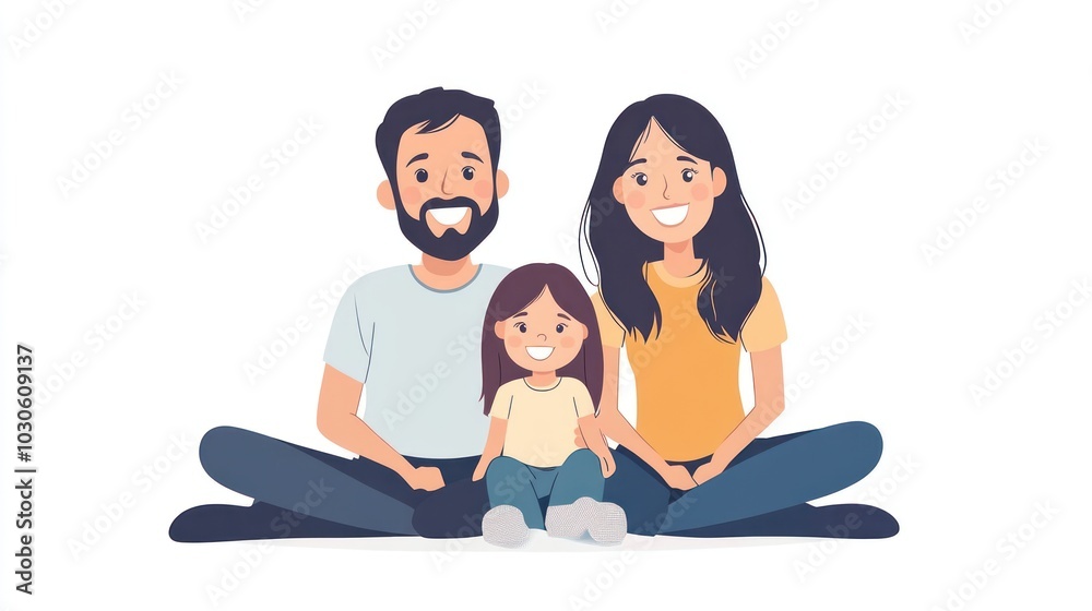 Abstract art of the closeness of a happy family of three sitting on the floor reflects the harmony of the household on a white background Abstract art of the closeness of a happy family of three sitting on the floor reflects the harmony of the household on a white background