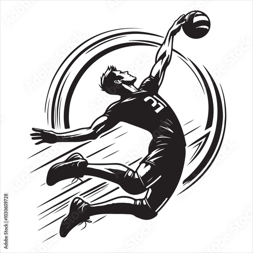 Perfect Spike Volleyball Star in Mid-Air Action , black colour vactor 