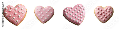 This is a realistic illustration of sugar cookie with red icing and white polkadots - a Valentine's Day dessert - a romantic love baked item on a  transparent background photo