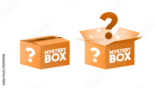 Mystery Giftbox. Open and Close a box with a red ribbon. Random secret loot box isometric concept. Vector illustration.