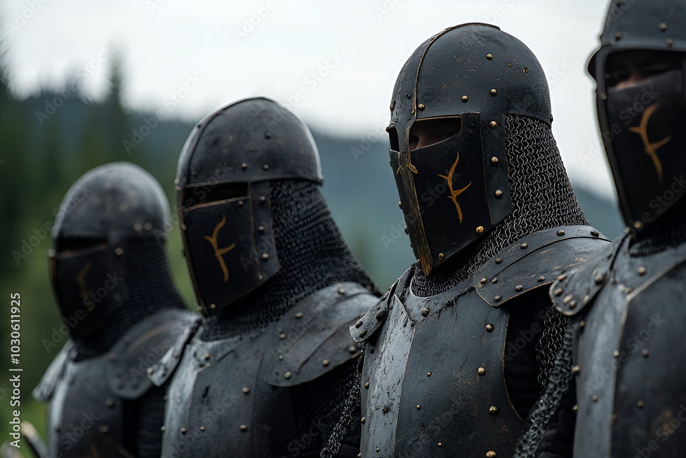 medieval knight helmet and sword, Generative AI medieval knight helmet and sword, Generative AI