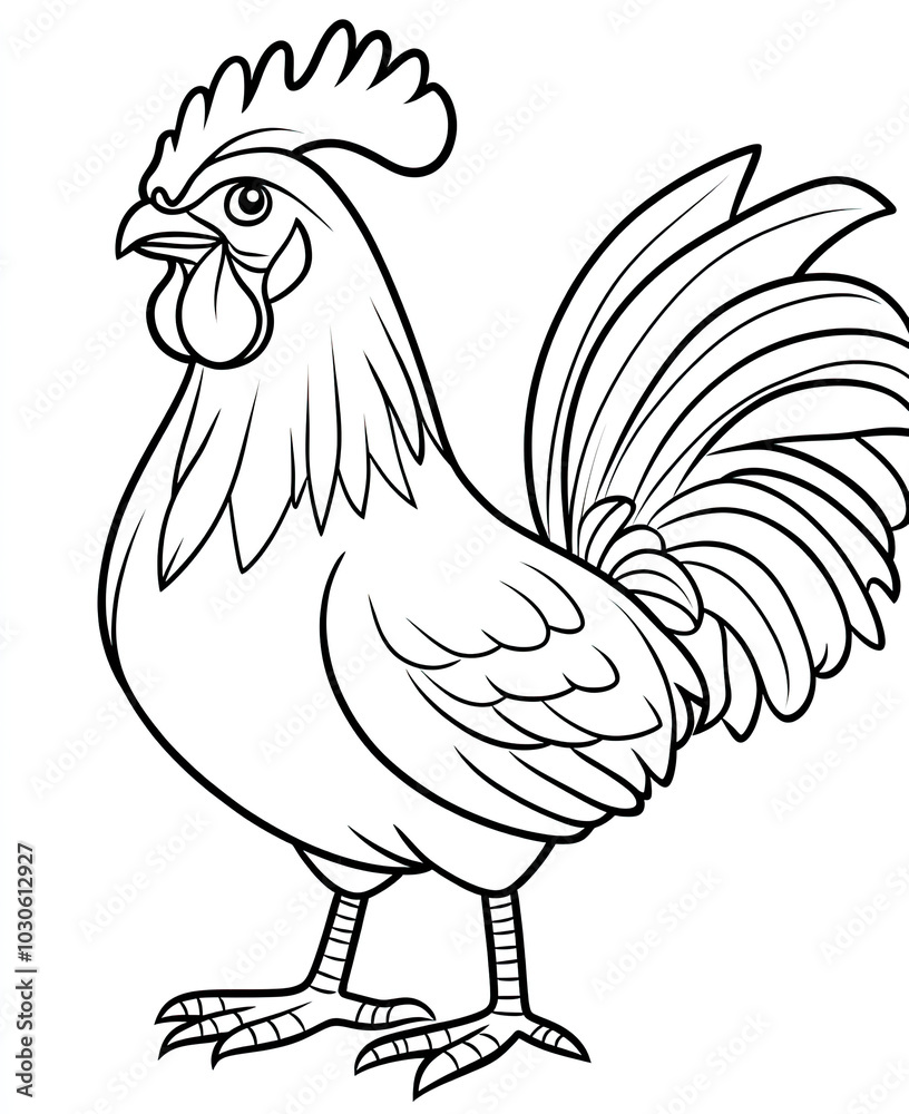 Beautiful Rooster Coloring Page, Farm Animal Colouring Design for Your Corporate Books and Business Graphic Resource or Creative Project, Ai Generative Beautiful Rooster Coloring Page, Farm Animal Colouring Design for Your Corporate Books and Business Graphic Resource or Creative Project, Ai Generative