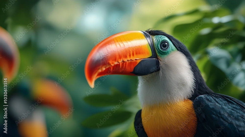Stunning studio photograph of a vibrant toucan perched against a futuristic sci fi inspired colorful background with a vibrant tetradic color scheme Stunning studio photograph of a vibrant toucan perched against a futuristic sci fi inspired colorful background with a vibrant tetradic color scheme