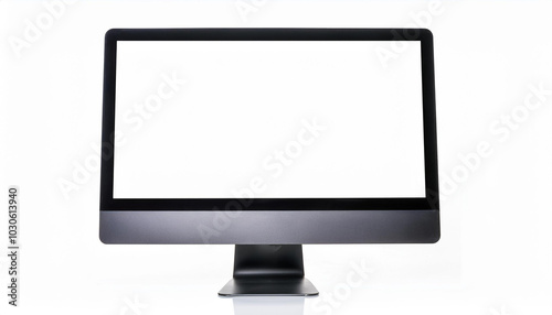 Computer monitor with blank screen isolated on white backdrop. Mock-up. Close-up.