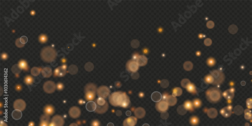 Christmas background. Powder PNG. Magic shining gold dust. Fine, shiny dust bokeh particles fall off slightly. Fantastic shimmer effect.	