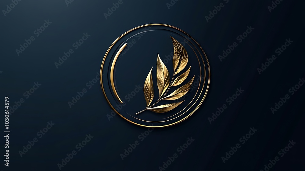 Elegant golden leaf and crescent logo designed on dark background design Elegant golden leaf and crescent logo designed on dark background design