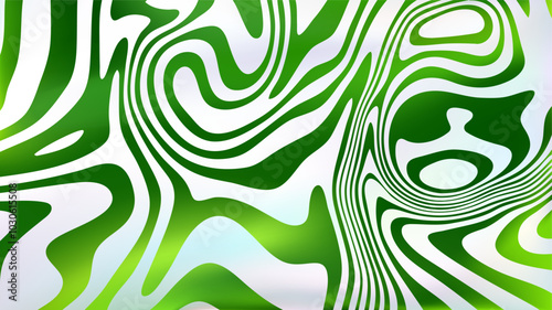 Abstract white green fluid swirl bg. Liquid line surface.