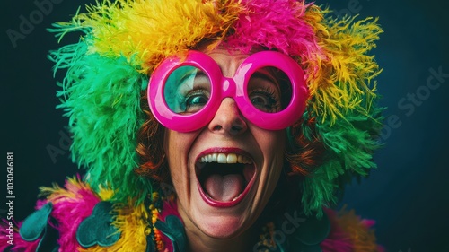 Smiling clown in colorful costume