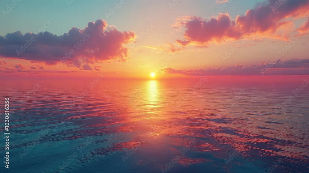 Obraz premium Vibrant sunset over calm lake reflecting colorful sky and clouds at dusk