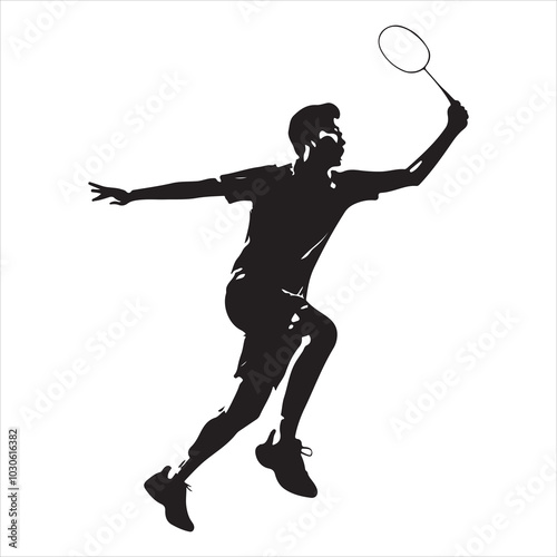 Power Smash Badminton Player in Action , black colour vactor 