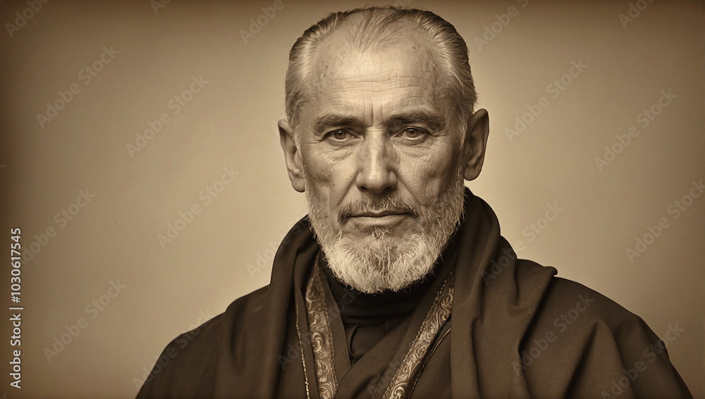 Sepia Patriarch-like Man Portrait