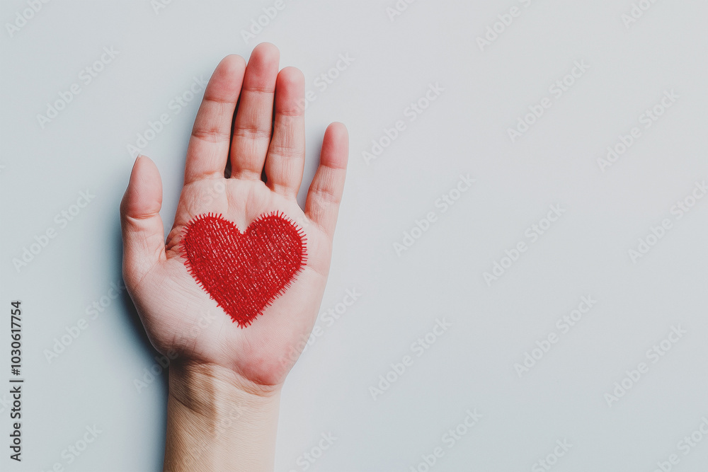 hand with red heart drawing, symbolizing love, care, and compassion. represents connection, warmth, and emotion gesture of giving or receiving love, making it a universal symbol of kindness hand with red heart drawing, symbolizing love, care, and compassion. represents connection, warmth, and emotion gesture of giving or receiving love, making it a universal symbol of kindness