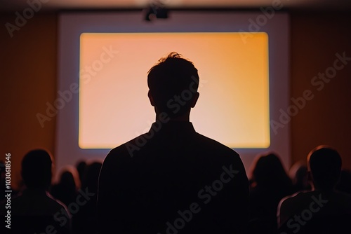 Audience watches presentation at a conference in a dimly lit room, highlighting the speaker's silhouette against the screen. Generative AI