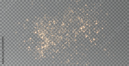 Christmas background. Powder dust light PNG. Magic shining gold dust. Fine, shiny dust bokeh particles fall off slightly. Fantastic shimmer effect. Vector illustrator.	
