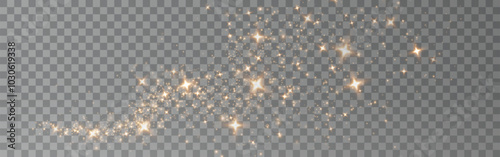 Christmas background. Powder dust light PNG. Magic shining gold dust. Fine, shiny dust bokeh particles fall off slightly. Fantastic shimmer effect. Vector illustrator.	