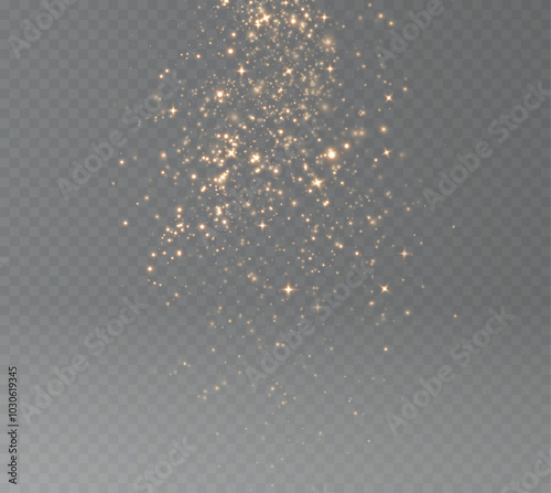 Christmas background. Powder dust light PNG. Magic shining gold dust. Fine, shiny dust bokeh particles fall off slightly. Fantastic shimmer effect. Vector illustrator.	
