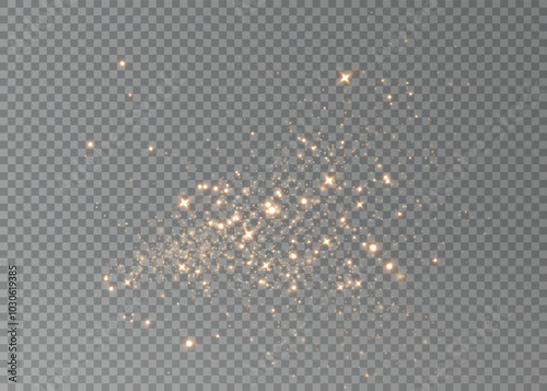Christmas background. Powder dust light PNG. Magic shining gold dust. Fine, shiny dust bokeh particles fall off slightly. Fantastic shimmer effect. Vector illustrator.	