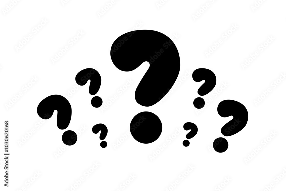 The concept of frequently asked questions. black white. A flat vector illustration with question marks. The online support web page. vector illustration.