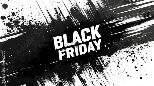 Black friday banner on black background. Promotional Sale concept. Boxing Day and Chrismas discounts. E-commerce, retail, and marketing. Template for poster, banners, flyers, card, brochure