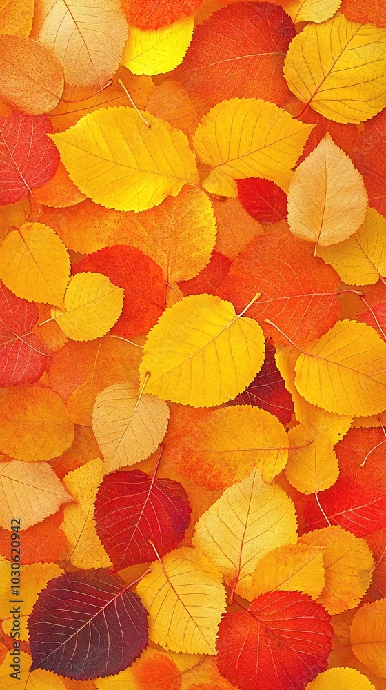 A vibrant autumn leaf pattern with red, orange, and yellow leaves. A vibrant autumn leaf pattern with red, orange, and yellow leaves.