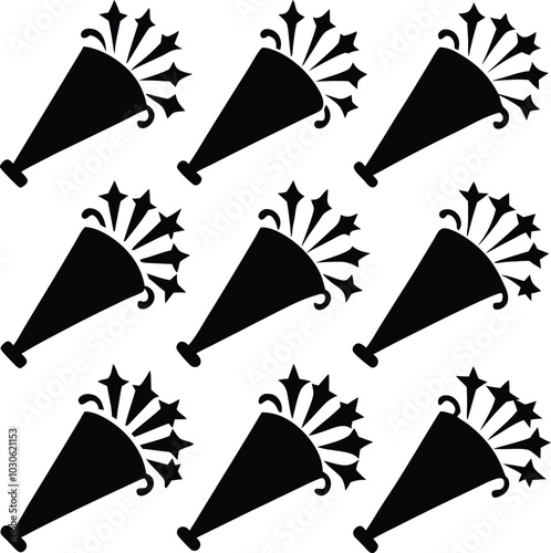 Black & White Cheerleading Megaphone Pattern: Vector Graphic of Cheer Horns for Sports Teams, School Spirit & Graphic Design Projects