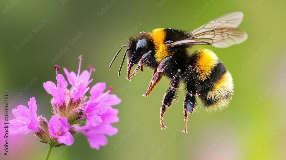 Bee Pollinating Vibrant Pink Flower Bee Pollinating Vibrant Pink Flower