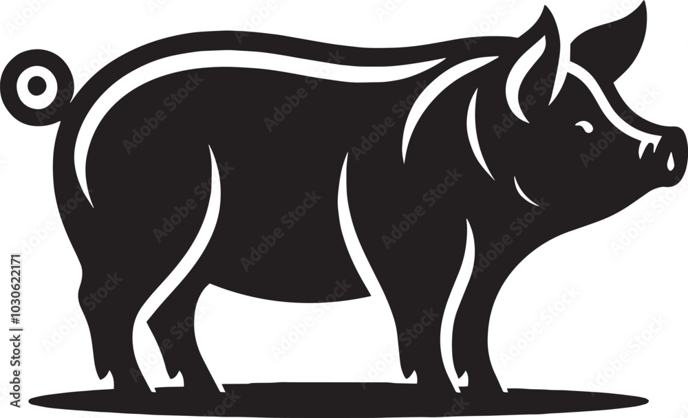 Obraz premium Pig Silhouette isolated on white background Minimalist pig vector shape iconpig silhouette, silhouette, pig, pig illustrator, pig head, wildlife, animal, front facing, african, walking, wild, wild a