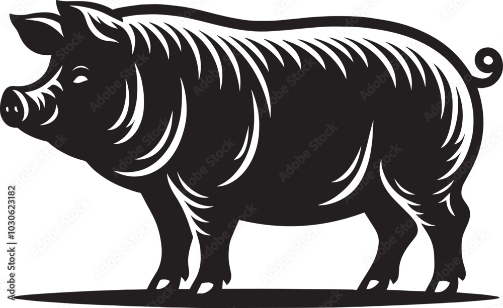 Obraz premium Pig Silhouette isolated on white background Minimalist pig vector shape iconpig silhouette, silhouette, pig, pig illustrator, pig head, wildlife, animal, front facing, african, walking, wild, wild a