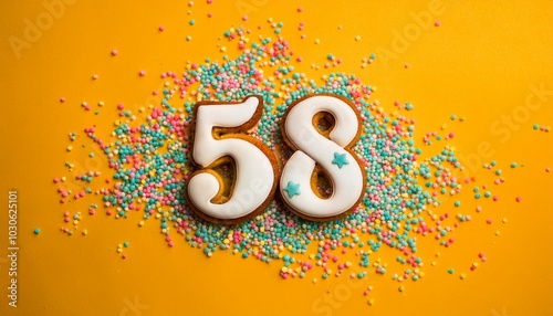 Decorated cookie, number 58, image for birthday or anniversary celebration