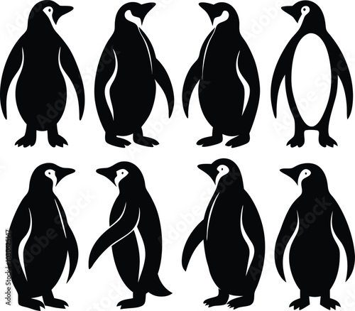 Penguin Vector Graphics: Black and White Penguin Illustrations, Animal Clipart, Wildlife Design Elements, Antarctic Bird Silhouettes