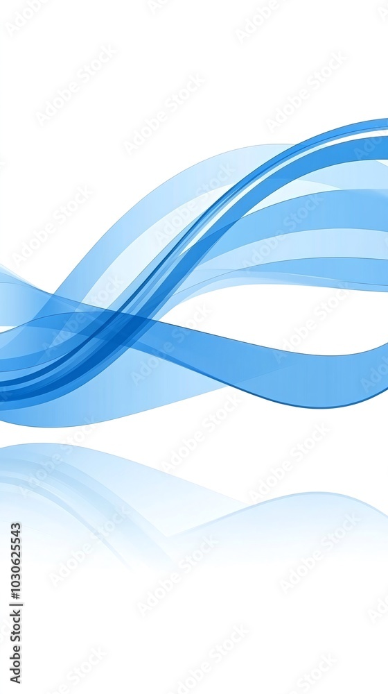 Abstract blue wave design with a white background and a reflection. Abstract blue wave design with a white background and a reflection.