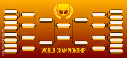 Tournament Bracket blank. World Championship. Sport game tournament championship contest. Board chart with champion trophy prize. Vector illustration.