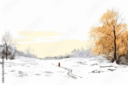 Winter snow tree landscape.